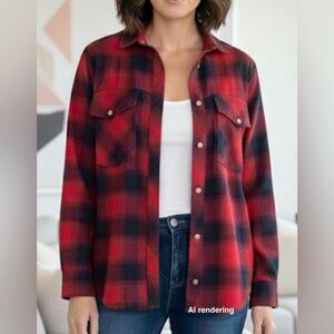 ZARA Basic Womens Red & Blue Plaid Snap Front Long Sleeve Shirt | Small